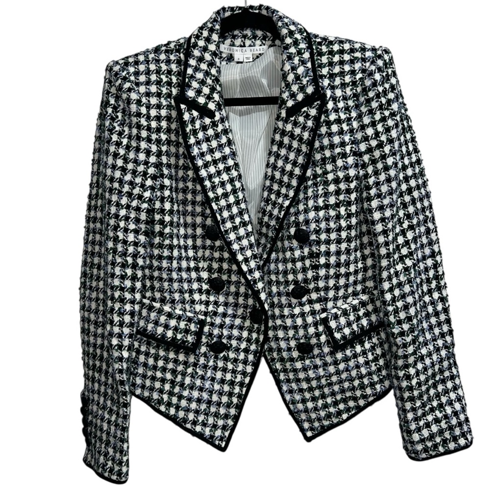 Veronica Beard Diego Double Breasted Dickey Blazer Blue/Pinegrove Multi Tweed - Picture 4 of 11